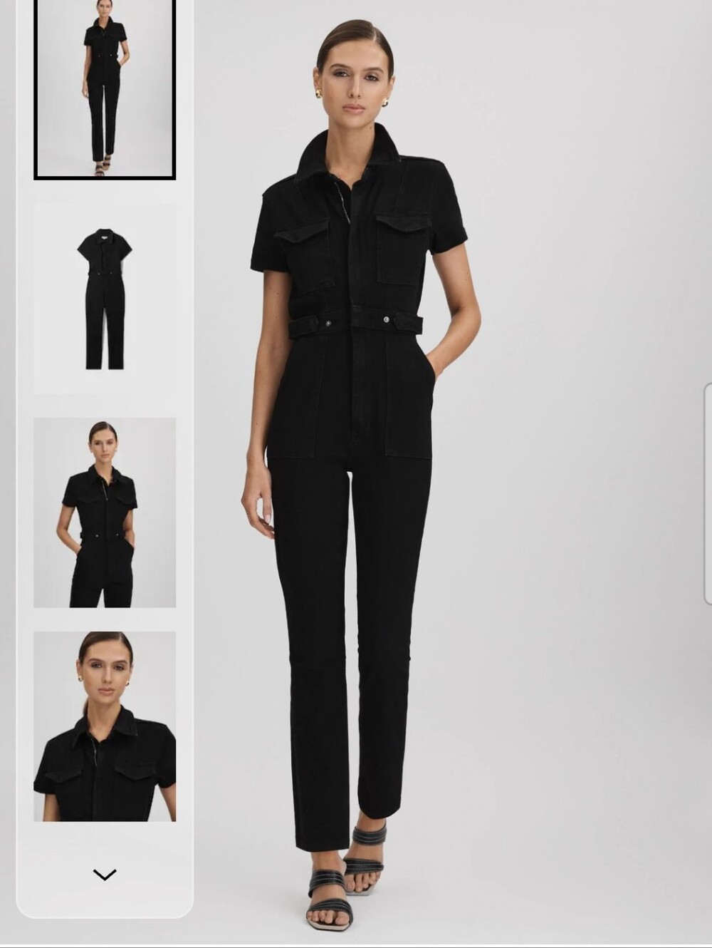 Good American Black Short-Sleeve Utility Jumpsuit